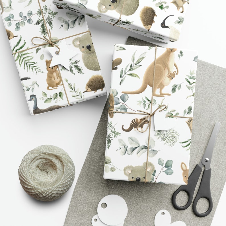 Australian Animals Eucalyptus Wrapping Paper Koala Birthday Kangaroo Baby Shower Aussie Greenery