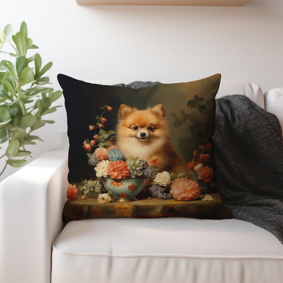 Pomeranian Dog Decorative Pillow Victorian Floral Still Life Cushion Vintage Cottagecore Cute Puppy Accent Pillow INSERT INCLUDED Etsy