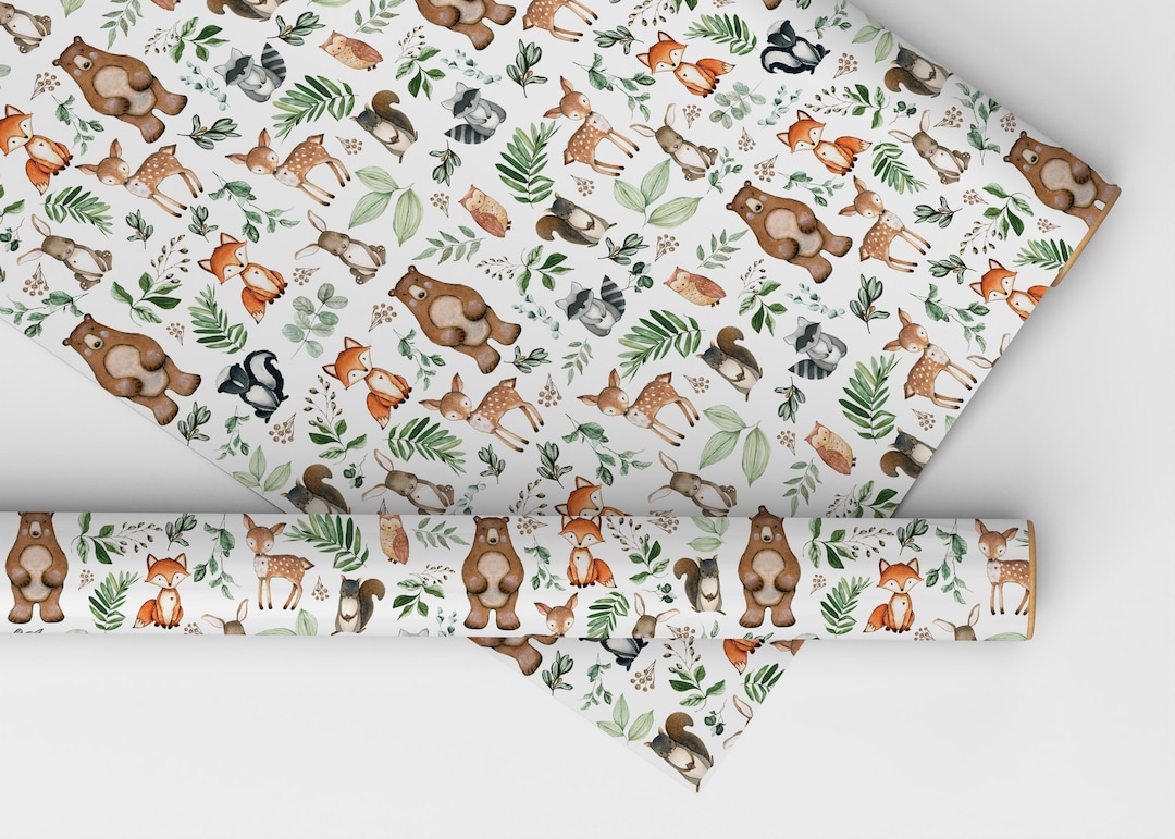 Greenery Woodland Animals Wrapping Paper Forest Friends Wild One 1st
