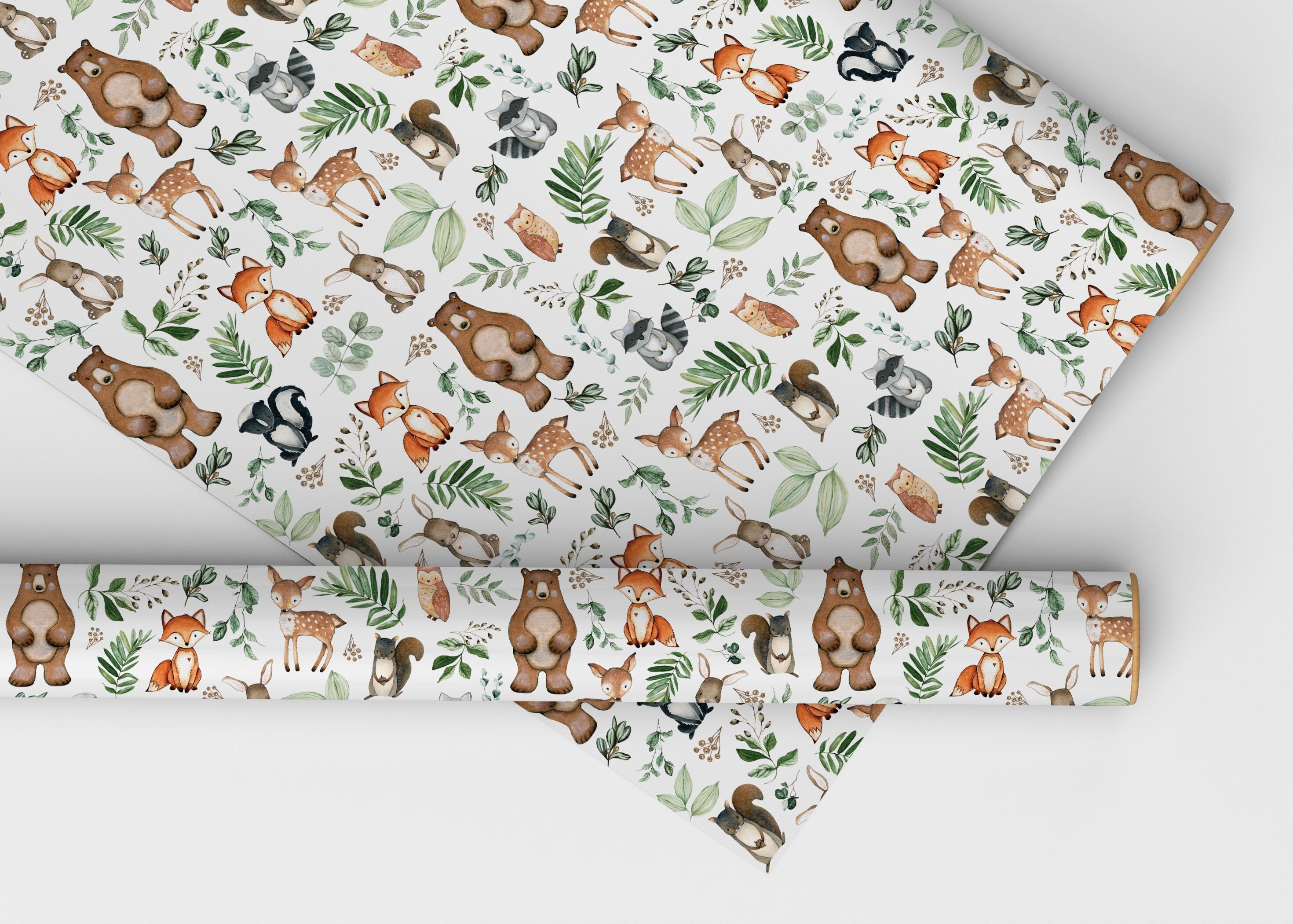 Greenery Woodland Animals Wrapping Paper Forest Friends Wild One 1st
