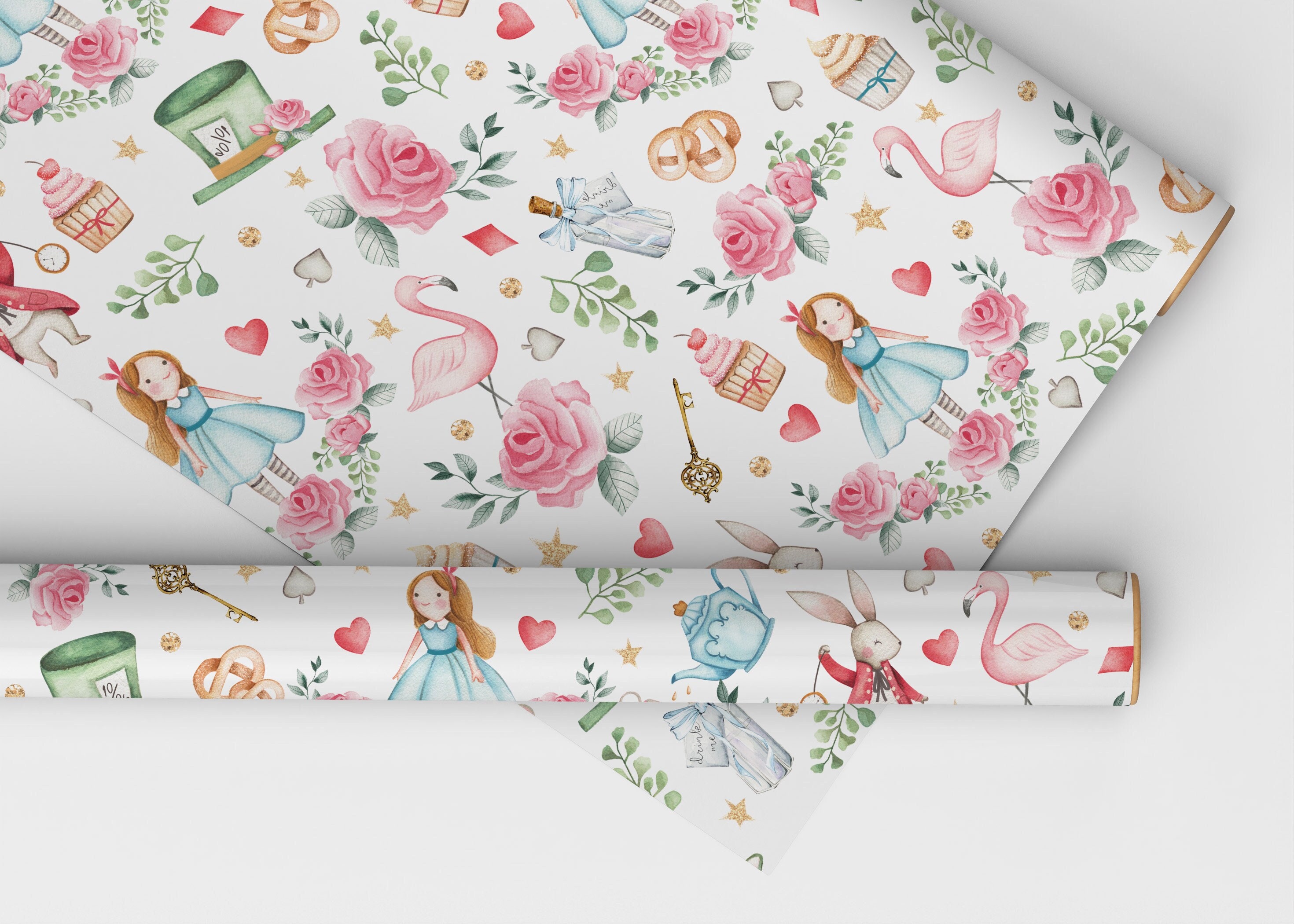 Alice in Wonderland Wrapping Paper Alice in Wonderland Illustrations Gift  Wrap Birthday Gift Wrap Alice's Adventures in Wonderland 