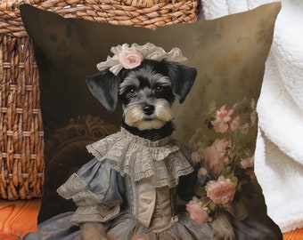 Victorian Schnauzer Dog Pillow, Royal Puppy Cushion