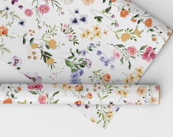Colorful Garden Flowers Gift Wrap Paper Boho Wildflower Wedding Bridal Shower Spring Summer Birthday Baby Shower Wrapping Paper FLO2