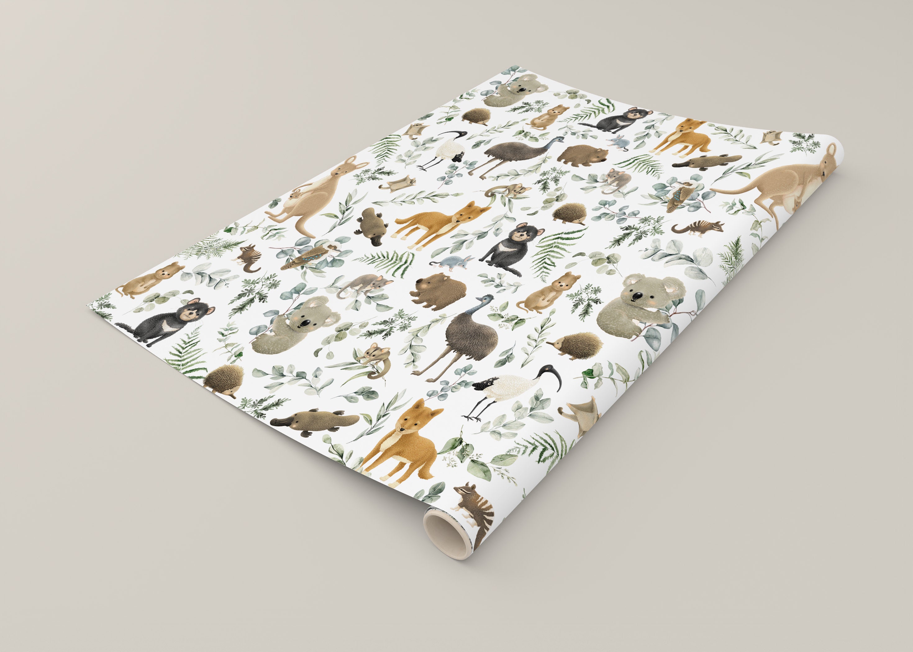 Australian Animals Eucalyptus Wrapping Paper Koala Birthday Kangaroo Baby Shower Aussie Greenery