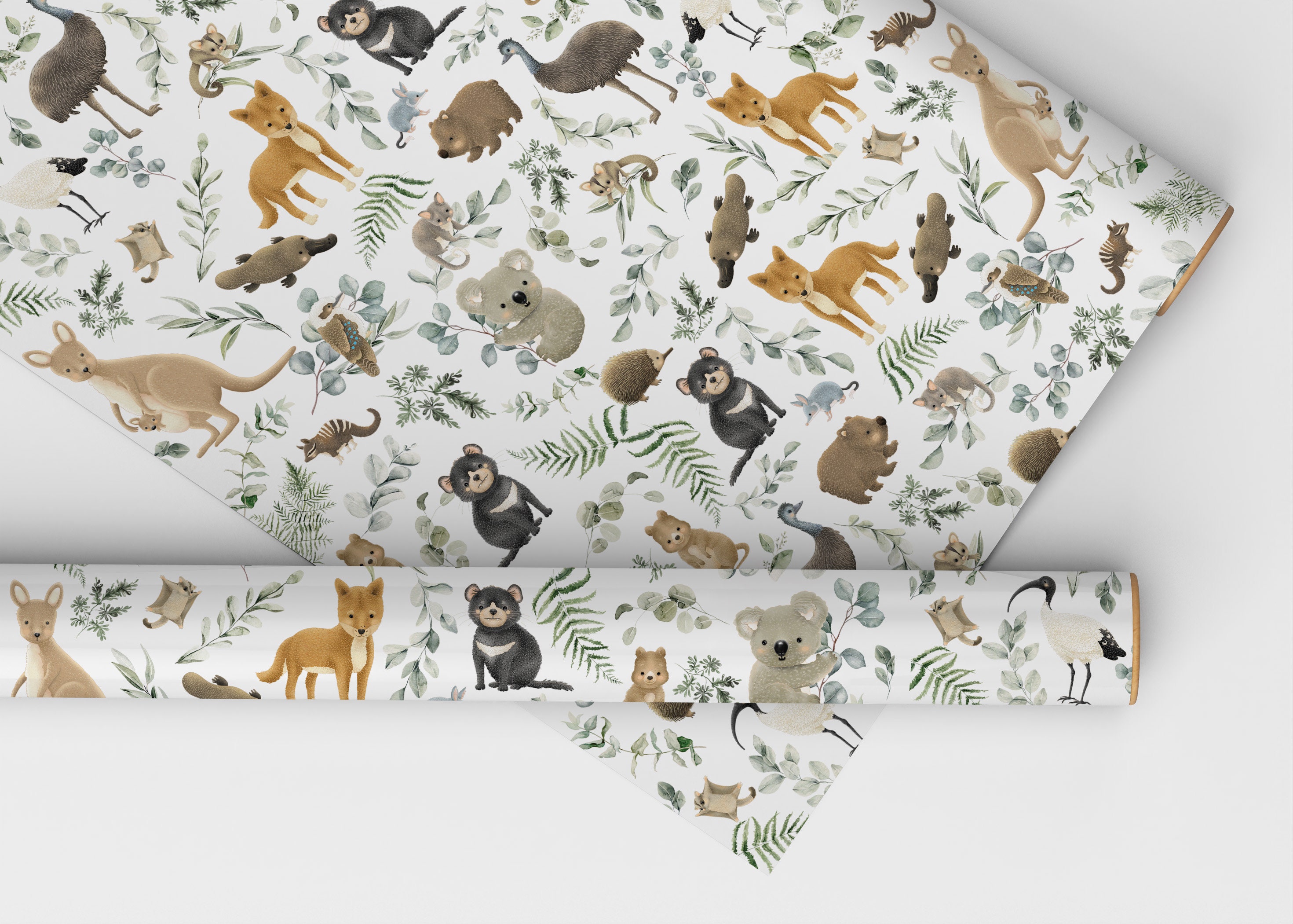 Australian Animals Eucalyptus Wrapping Paper Koala Birthday Kangaroo Baby Shower Aussie Greenery
