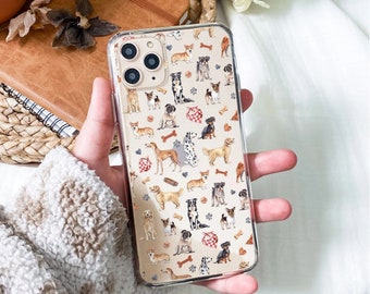 Dog Themed iPhone Clear Case - Perfect Pet Owner Gift - Charming Canine Illustration Protective Cover - Phone Case for iPhone 15 14 13 12 X