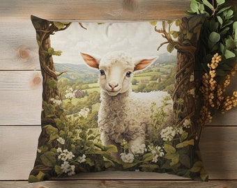 Vintage Lamb Pillow – William Morris Botanical Farmhouse Cushion