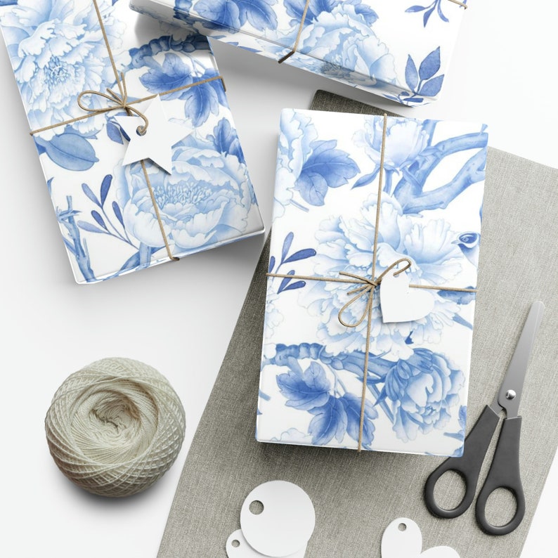 Elegant Blue and White Chinoiserie Wrapping Paper Blue Porcelain Premium Quality Gift Wrap Hampton Design Luxury Packaging 20x30 Inches BW1 image 4