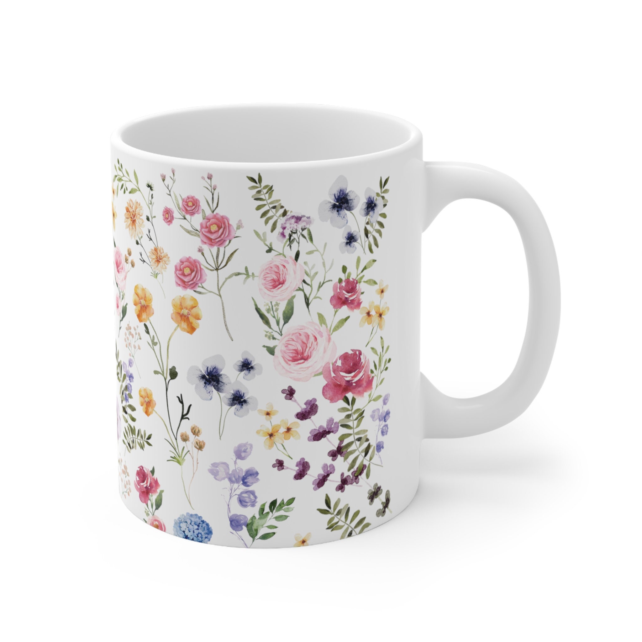 Feminine Florals Personalized Mom Coffee Mug 11 oz White