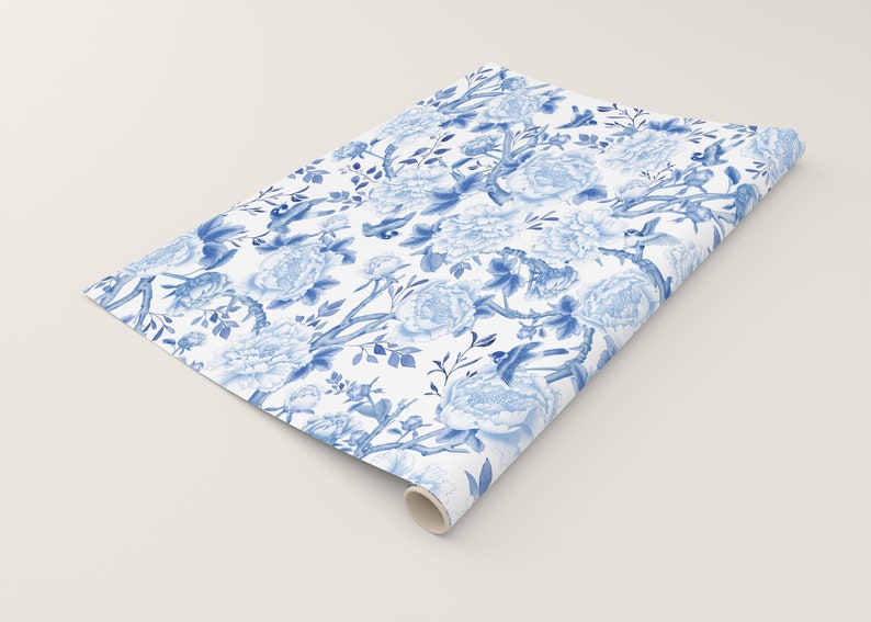 Elegant Blue and White Chinoiserie Wrapping Paper Blue Porcelain Premium Quality Gift Wrap Hampton Design Luxury Packaging 20x30 Inches BW1 image 2