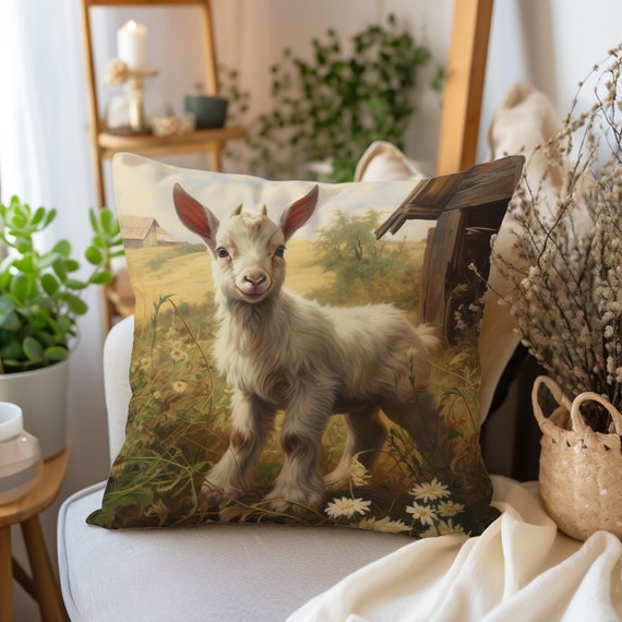 Farmhouse Goat Throw Pillow – Rustic Country Home Decor
