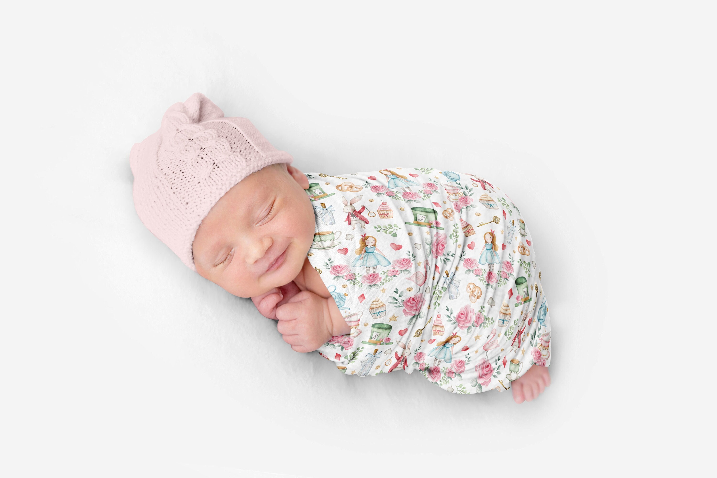 Alice in Wonderland Baby Swaddle Blanket Pink Floral Mad Etsy