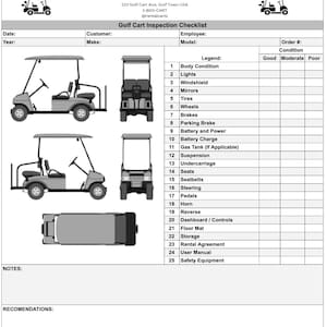 Golf Cart Inspection Checklist for Golf Courses, Country Clubs, Golf Cart Rental, Dealerships & Service Departments