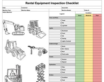 Equipment Rental Pre-Inspection Checklist for Construction, Landscaping, Dealerships & Service Departments