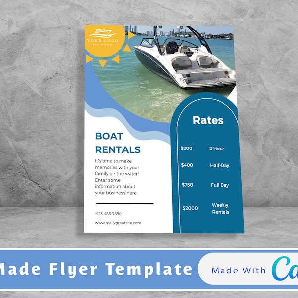 Boat Rental Flyer Customizable Digital Download Canva Template for Marinas, Dealerships & Boat Owners