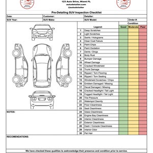 Lista kontrolna przed-detailingowa SUV-a dla warsztatów samochodowych, dealerów i działów serwisowych