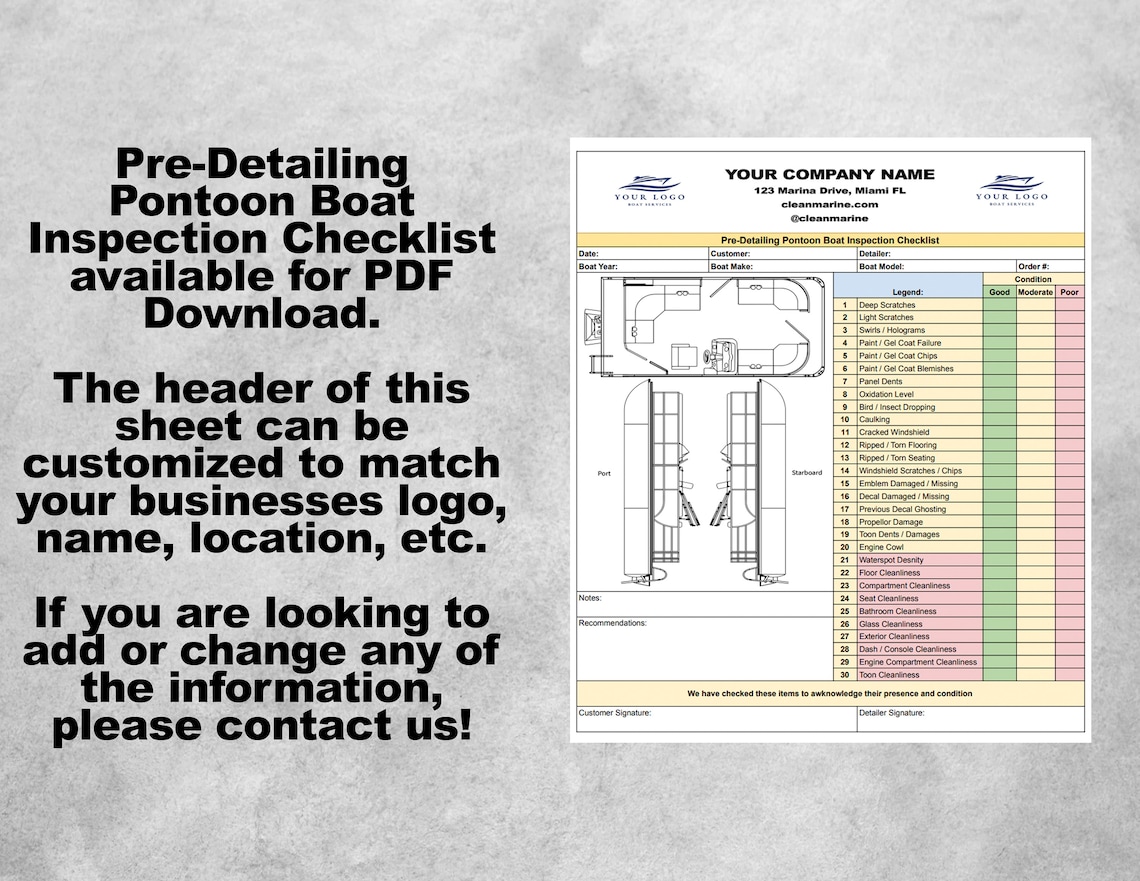 Preinspection Pontoon Boat Detailing Checklist Form Etsy