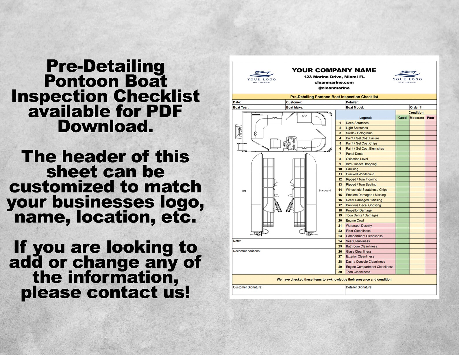 Preinspection Pontoon Boat Detailing Checklist Form Etsy