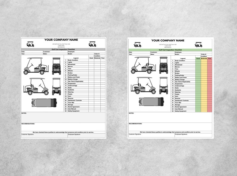 Golf Cart Inspection Checklist for Golf Courses, Country Clubs, Golf