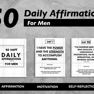 50 Tägliche Affirmationen für Männer - Digitaler Download Tägliche Motivationskarten für psychische Gesundheit und Selbstreflexion