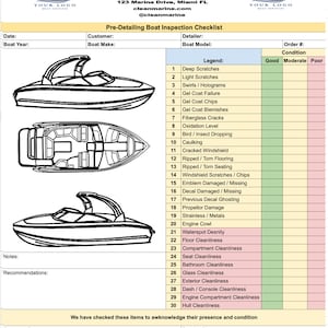 Bow Rider Pre-Inspection Boat Checklist Form for Detailing, Service Departments, Boat Rentals, Marinas, Sterndrive Runabout Checklist