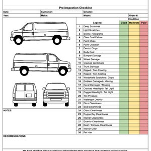 Pre-Inspection Van Checklist for Auto Detailers, Dealerships & Service Departments