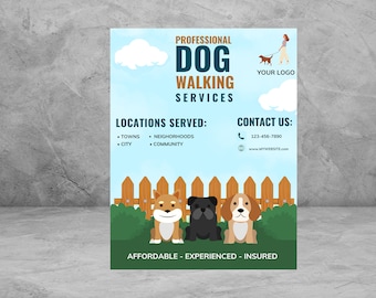 Flyer för hundpromenader: Anpassningsbar Canva-mall (digital nedladdning)