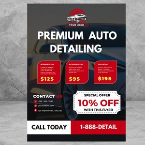 Auto Detailing Flyer | 5X7 Digital & Printable | Edit Online | Do It Yourself | Canva Template | Digital Flyer Template for Detailers