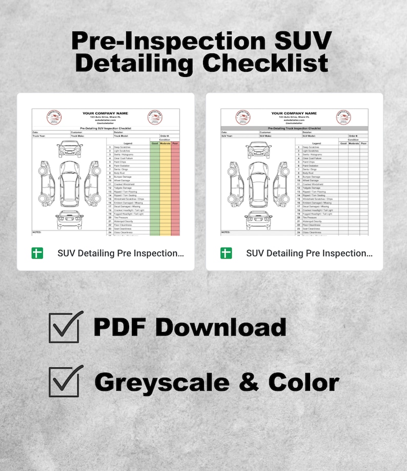 Predetailing SUV Inspection Checklist for Auto Detailers, Dealerships & Service Departments Etsy