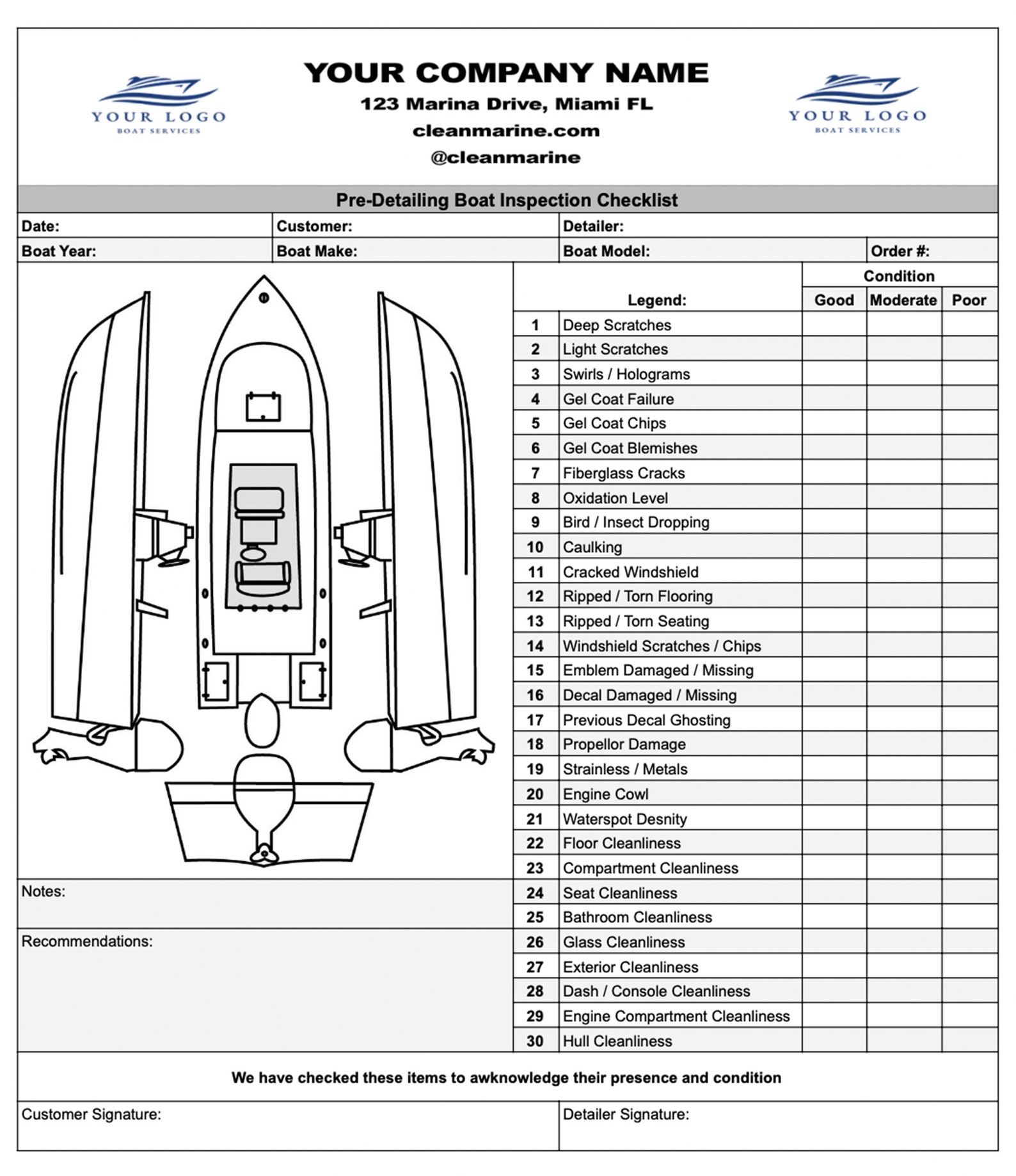 Preinspection Pontoon Boat Detailing Checklist Form Etsy