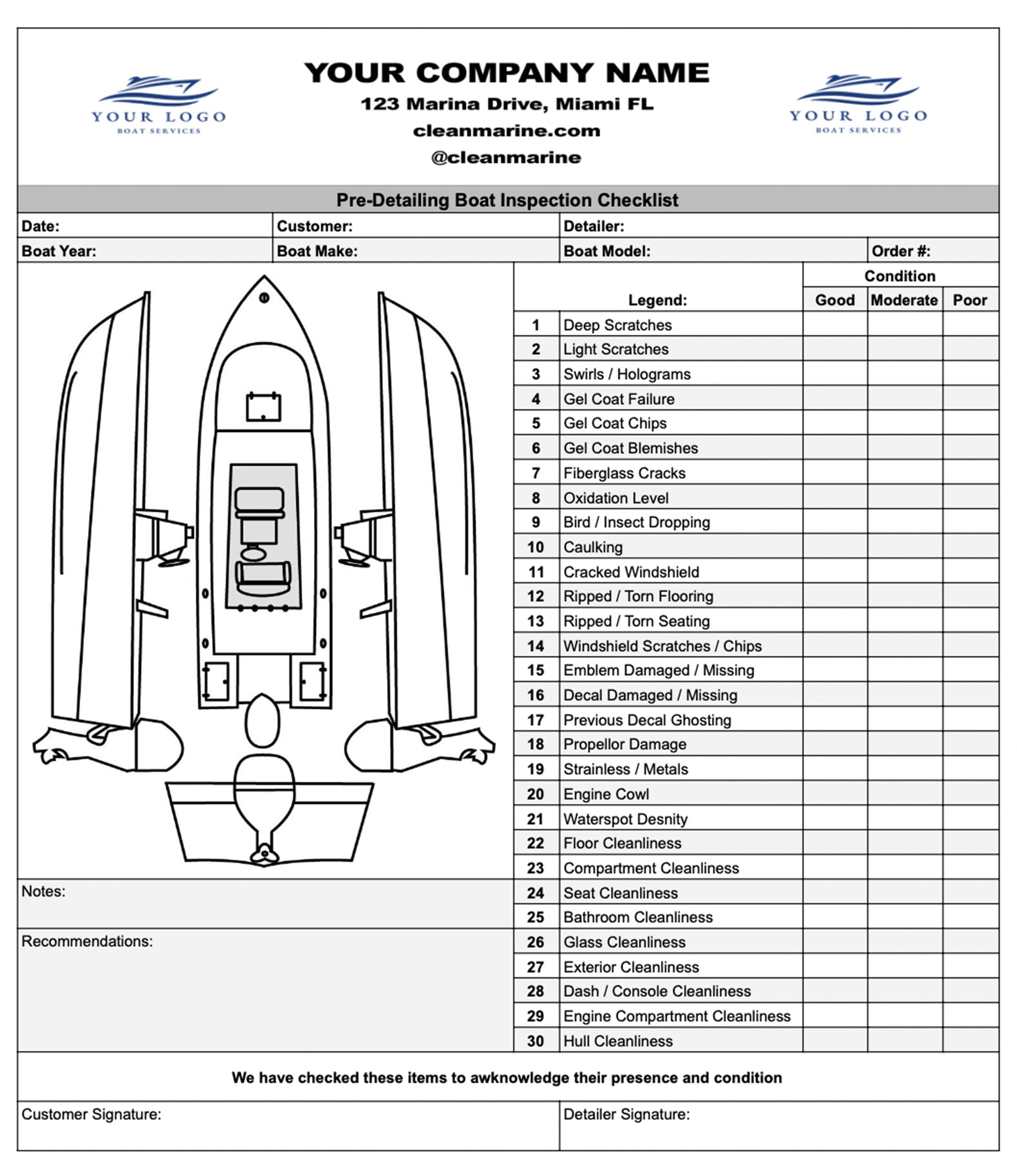 Preinspection Pontoon Boat Detailing Checklist Form Etsy