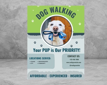 Flyer för hundpromenader: Anpassningsbar Canva-mall (digital nedladdning)