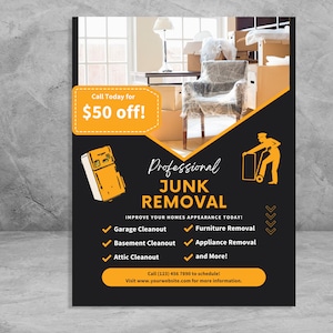 Junk Removal Flyer Company Customizable Digital Download Canva Template for Junk Removal, Moving, Movers and Home Services