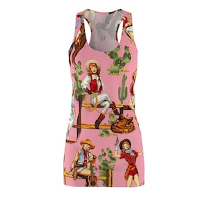Western Cowgirl Print Racerback Dress, Summer Dress, Boho Style, Country Themed Outfit, Festivals, Outdoor Events, Unique Gift