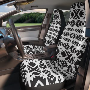 Black White Tribal Pattern Auto Seat Covers, Stylish Vehicle Accessories, Custom Auto Decor, Gift for Road Trips, Car Interior
