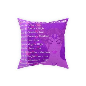 Zodiac Compatibility Pillow/Taurus/The Bull Pillow/Astrology Pillow/True Love Pillow/Home Decor & Accessories/Home and Living