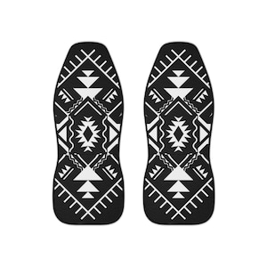 Southwestern Black White Car Seat Covers, Boho Tribal Auto Seats Protector, Vehicle Accessories, Southwest Print Interior Decor, Aztec