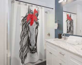 Adorable cow-girl cheval rideau de douche western accessoires de salle de bain linge de maison doublure de douche drapé ranch décor cadeau pour elle