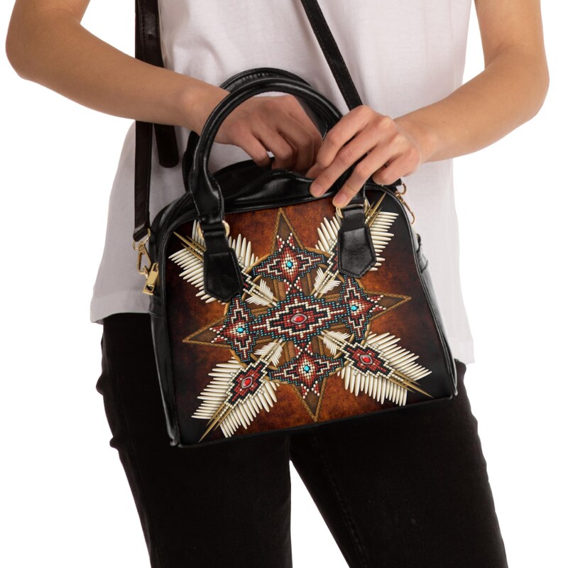 Aztec Navajo Native American Tribal Indians Print Leather Shoulder Handbag main image 0