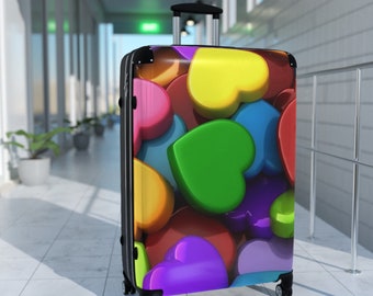 Colorful Hearts Suitcase Luggage Travel Accessories Decor Tote Carry All On Backpack Weekender Bag Candy Hearts Purse