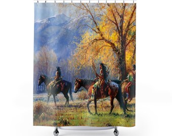 Indian & Horses Shower Curtain/Country Shower Drape, Liner/Bathroom Accessories, Decor and Linens