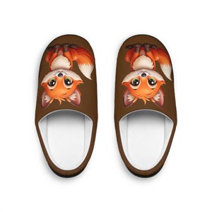 Fox Slippers, Women&#39;s Houseshoes, Cute Indoor Footwear, Animal Lover Gift, Cozy House Slides, Fuzzy Slip-On Shoes