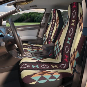 Boho Geometric Car Seat Covers, Tribal Pattern Auto Accessories, Unique Gift for Travelers, Stylish Car Decor, Custom Car Cover Set