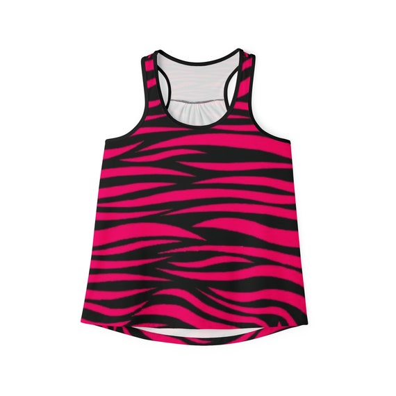 Women's Hot Pink & Black Zebra Tank Top Summer Clothing Tee