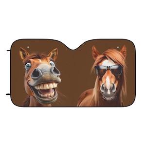 Funny Horses Sun Shade for Car, Fun Car Accessories, Unique UV Protection, Gift for Horse Lovers, Auto Sunshade, Summer Car Gear