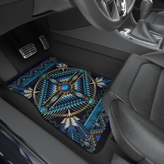 Blue & Black Navajo Auto Mats 2 Vehicle Accessories, Parts, Decor/aztec  Vehicle Mats/electronics/western Truck Mats/southwestern Mats 