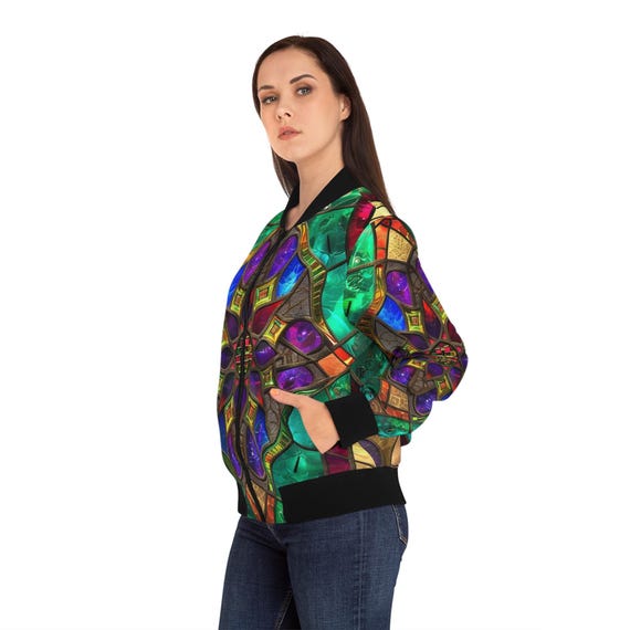 Giacca bomber in vetro colorato, elegante capospalla autunnale