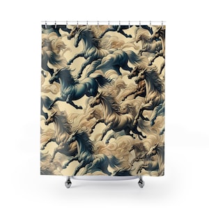 Western Horse Shower Curtain, Equine Decor, Boho Bathroom Accent, Unique Gift for Horse Lovers, Equestrian Home Decor Accessories