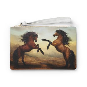 Beautiful Rearing  Horses Clutch Bag, Equestrian Style Purse, Gifts for Horse Lovers, Farmhouse Decor, Unique Animal Print Handbag