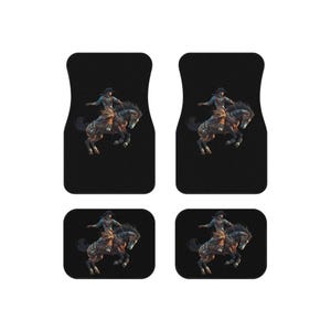 Cowboy Horse Vehicle Floor Mats (4) Western Decor for Cars, Auto Accessories, Gift for Riders, Rustic Vehicle Mats, Equestrian Style